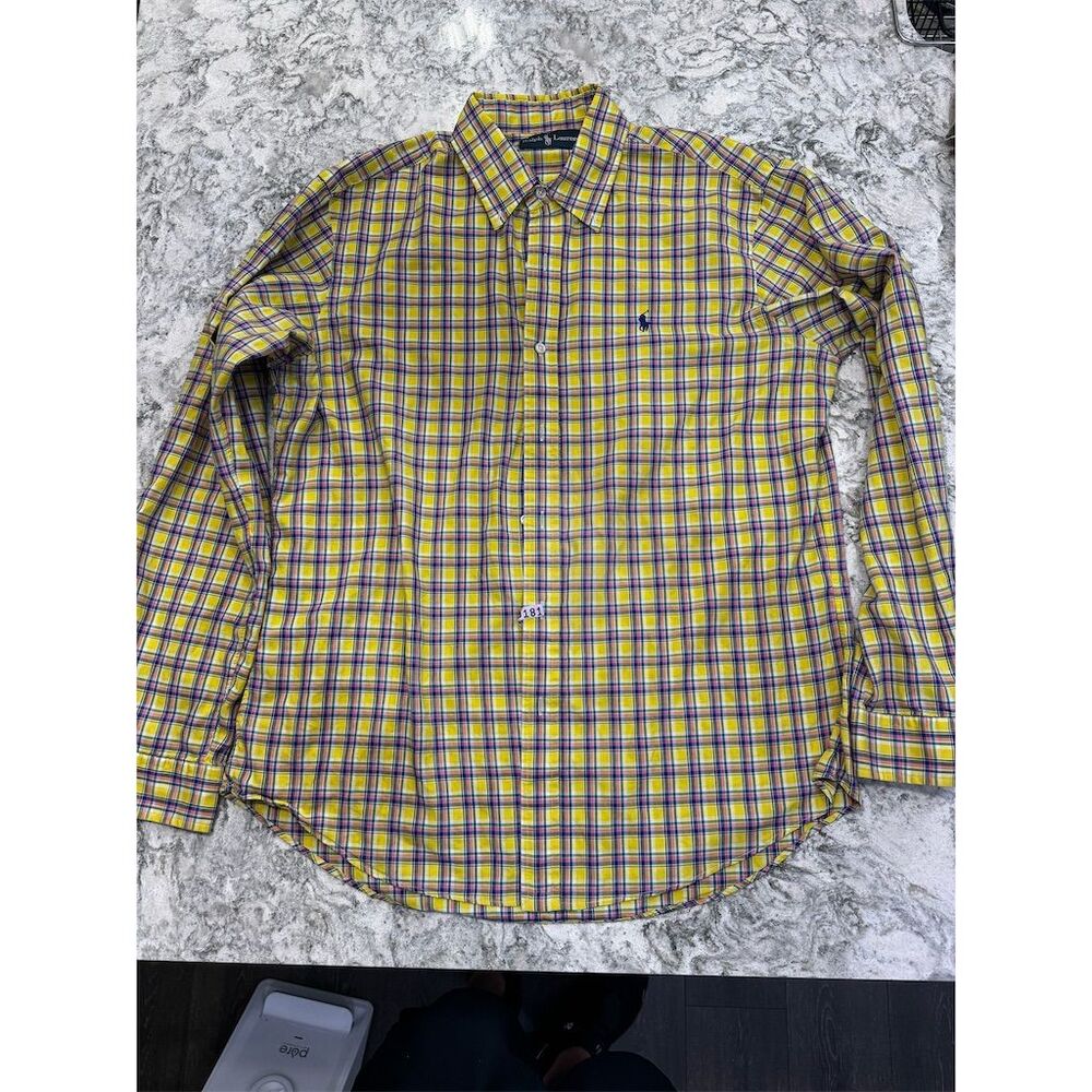Polo Ralph Lauren Men's Yellow Plaid Long Sleeve Button Down Shirt Size L